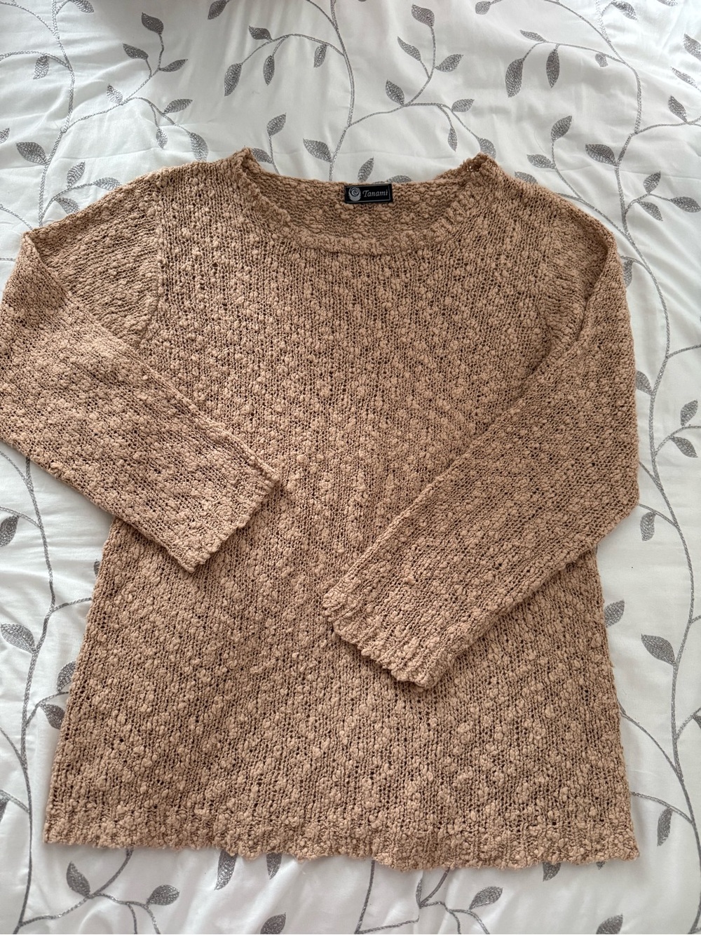 Woman Within Textured Crewneck Sweater in Tan
